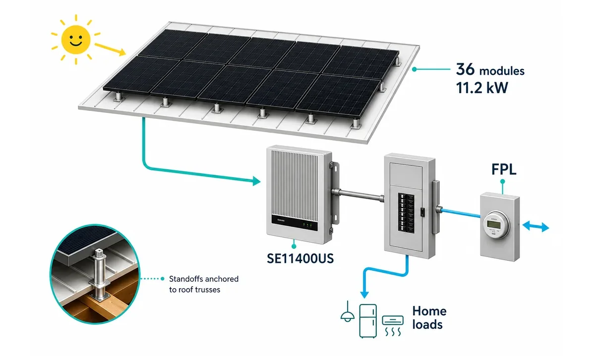 Equipment diagram showing the Miami solar system hardware and utility connection