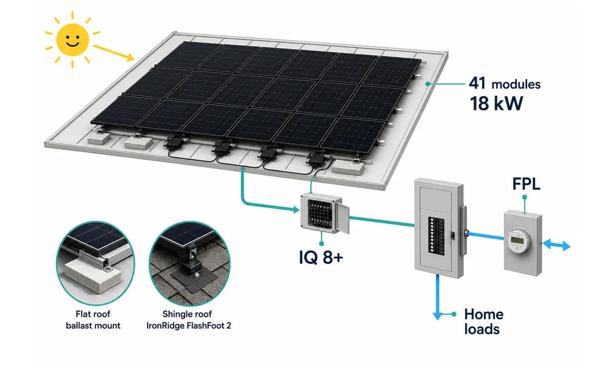 Equipment diagram showing the Miami solar system hardware and utility connection