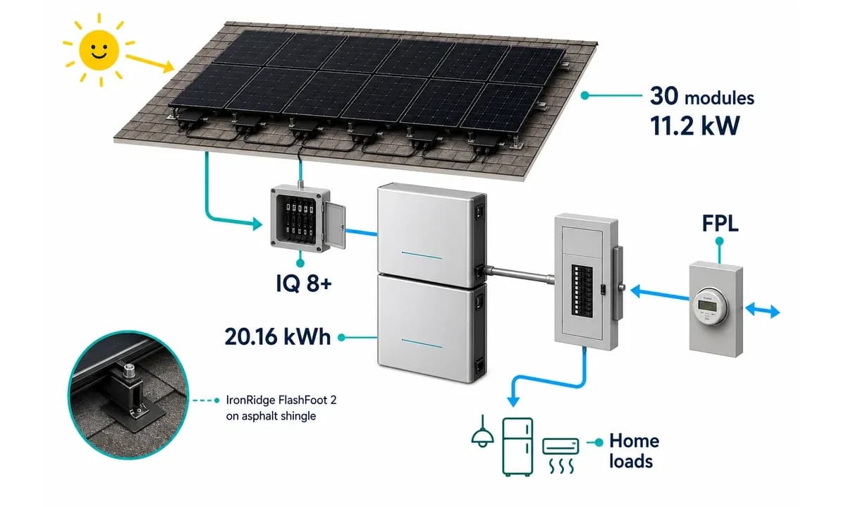 Equipment diagram showing the Miami solar system hardware and utility connection
