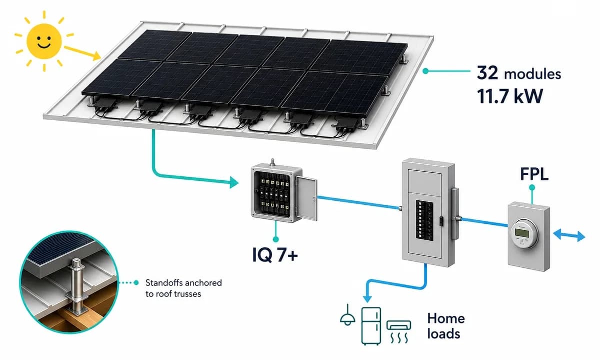 Equipment diagram showing the Weston solar system hardware and utility connection