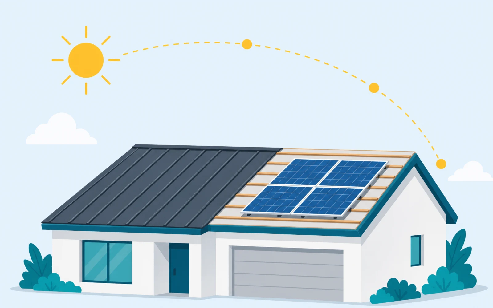 New standing seam roof with solar panels planned during reroofing illustration