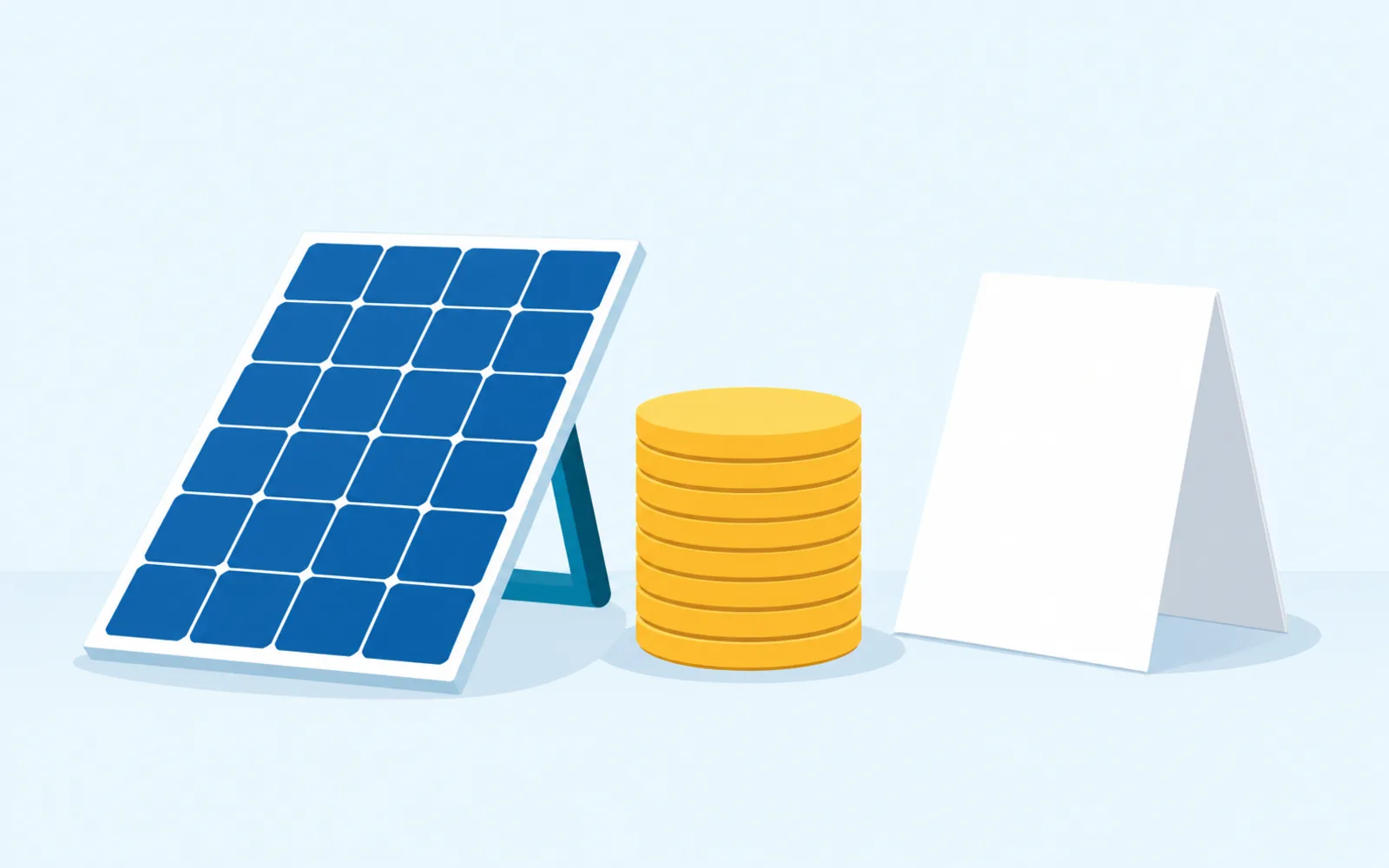 Solar financing options illustration with panels and payment objects